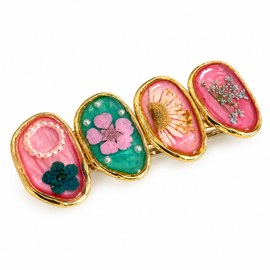 Barrette florale Jardin rosé