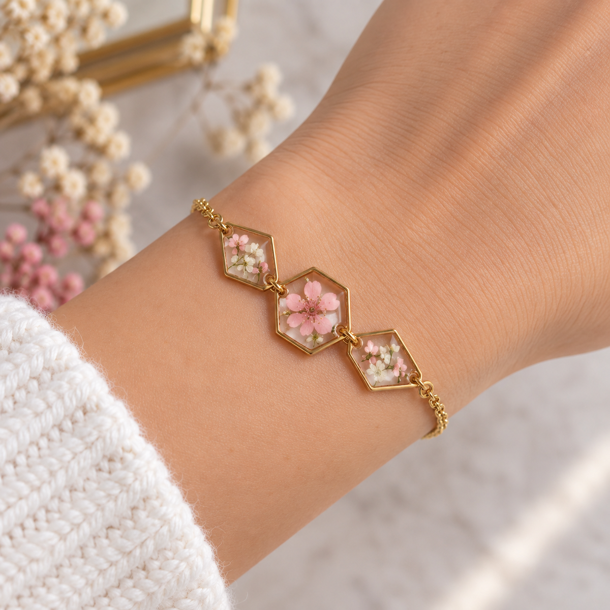 Bracelet fleuri Douceur poudrée