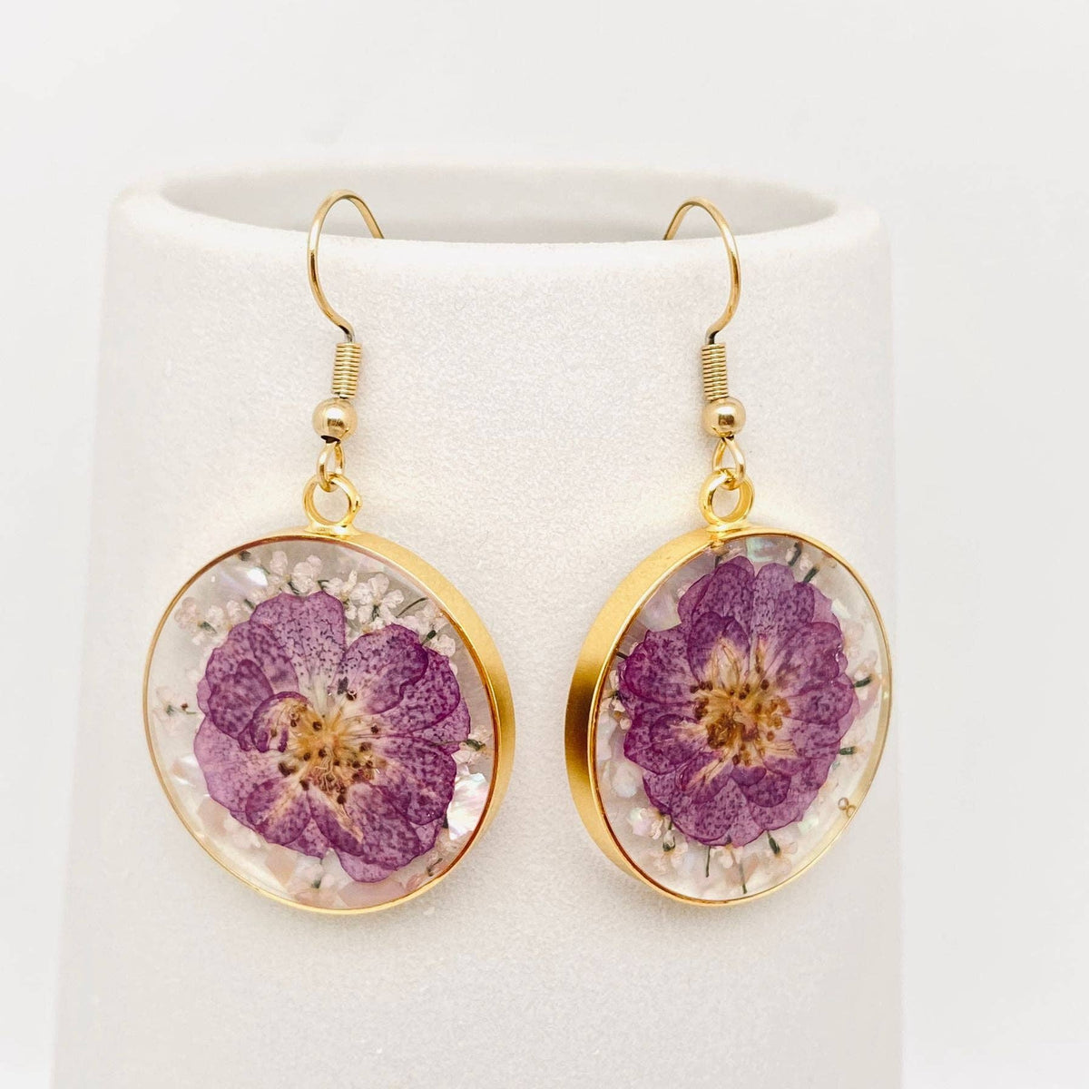 Boucles d’oreilles Ronde Rose mauve