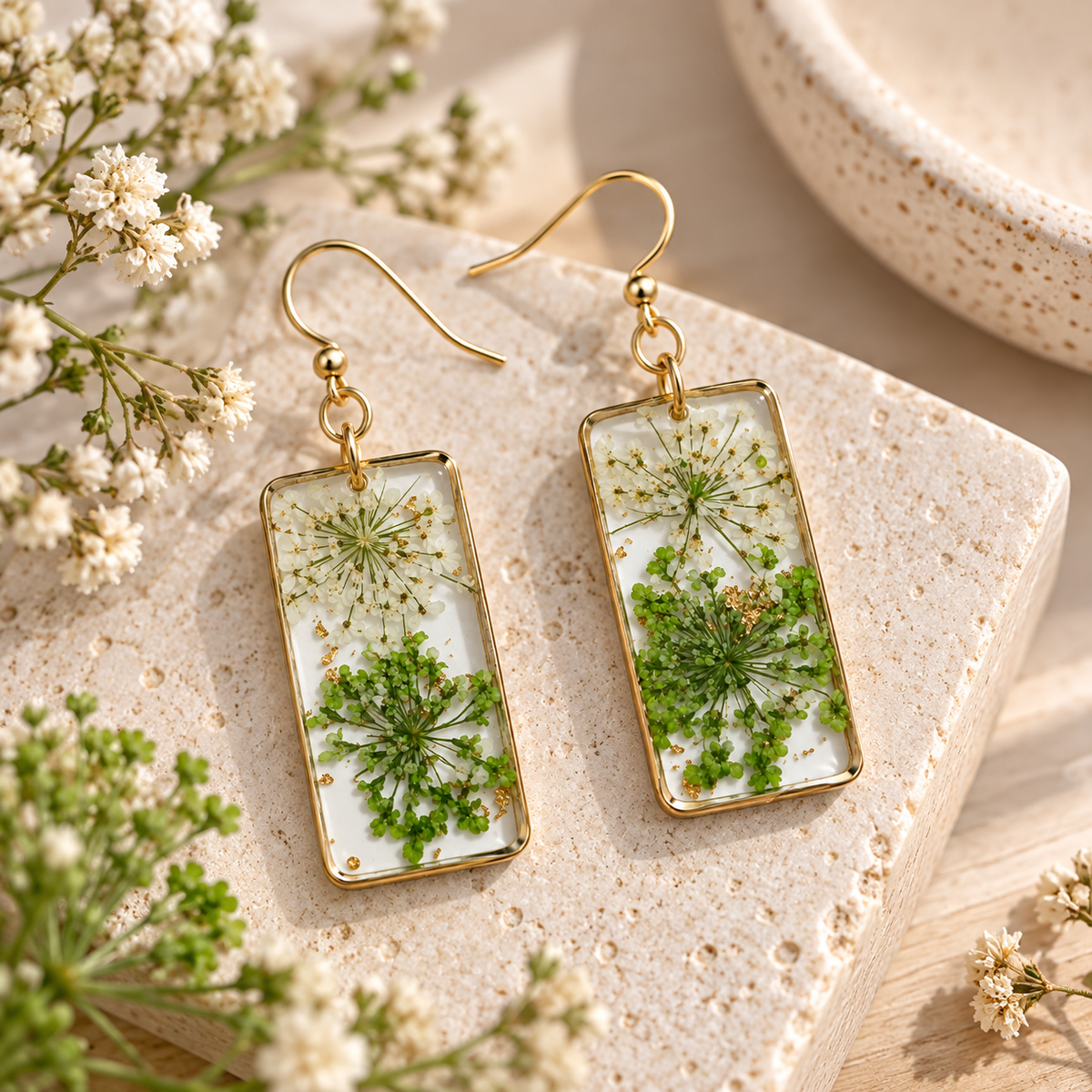 Boucles d’oreilles florales rectangulaires
