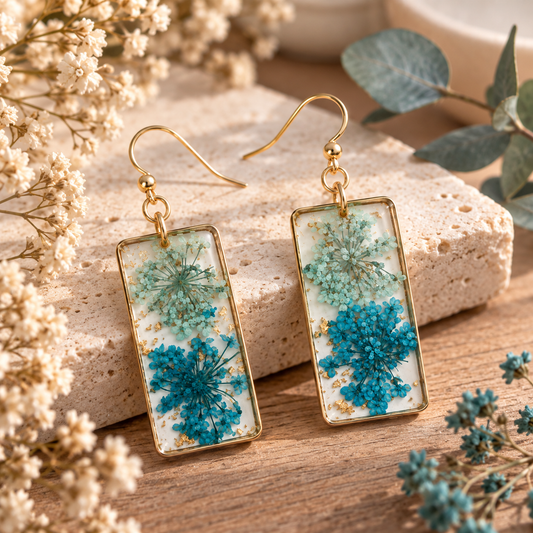Boucles d’oreilles florales rectangulaires
