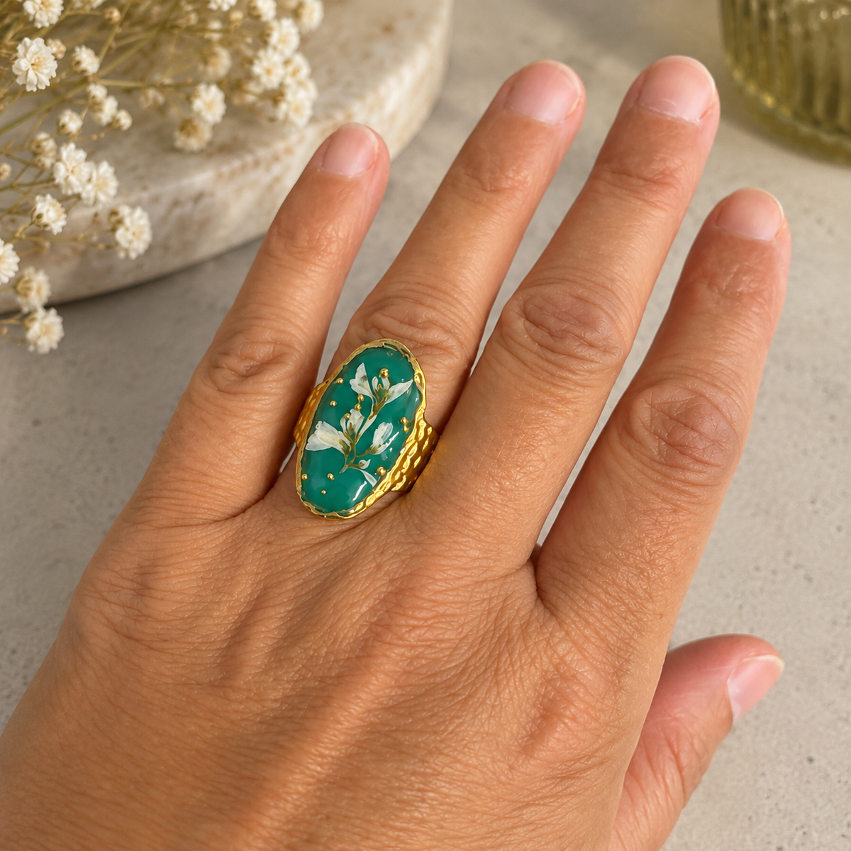 Bague florale Émeraude sauvage