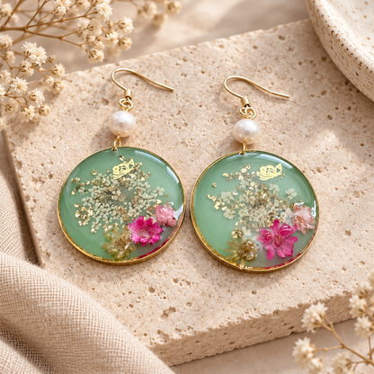 Boucles d’oreilles Rondes Vert d’eau