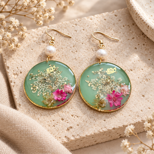 Boucles d’oreilles Rondes Vert d’eau