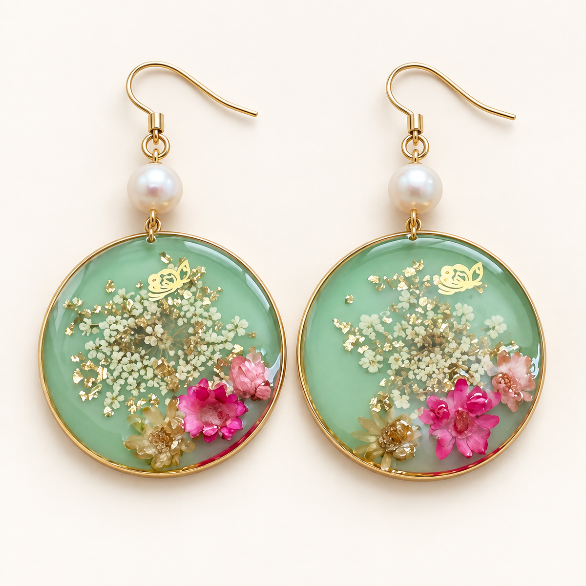 Boucles d’oreilles Rondes Vert d’eau