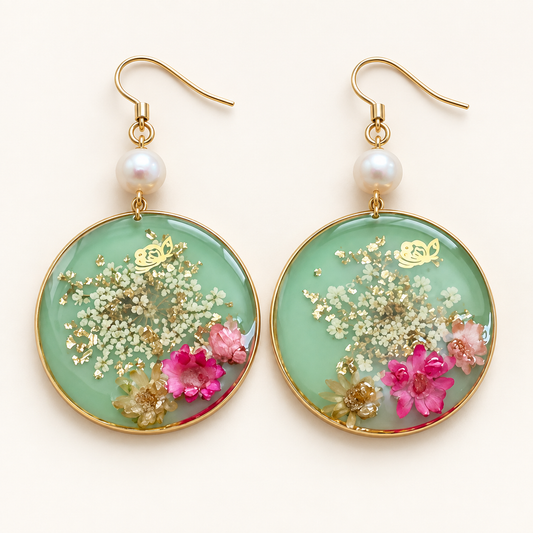 Boucles d’oreilles Rondes Vert d’eau