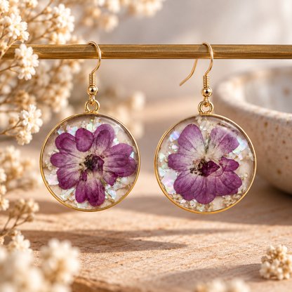 Boucles d’oreilles Ronde Rose mauve
