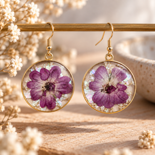 Boucles d’oreilles Ronde Rose mauve