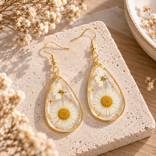 Boucles d’oreilles Marguerite poudrée