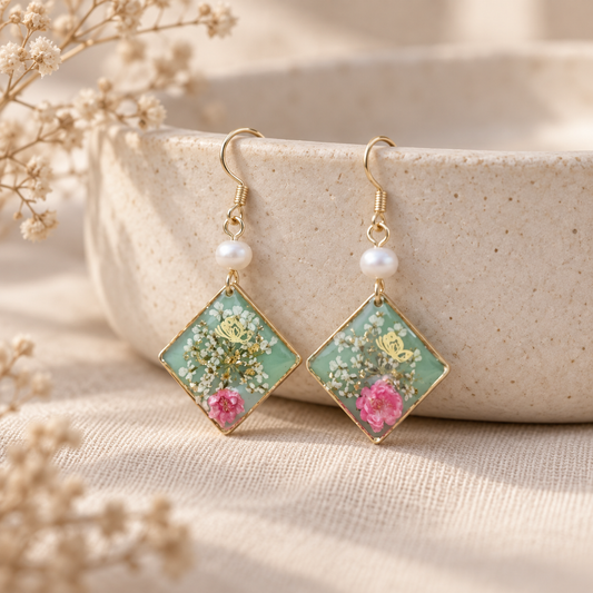 Boucles d’oreilles Géo Vert d’eau