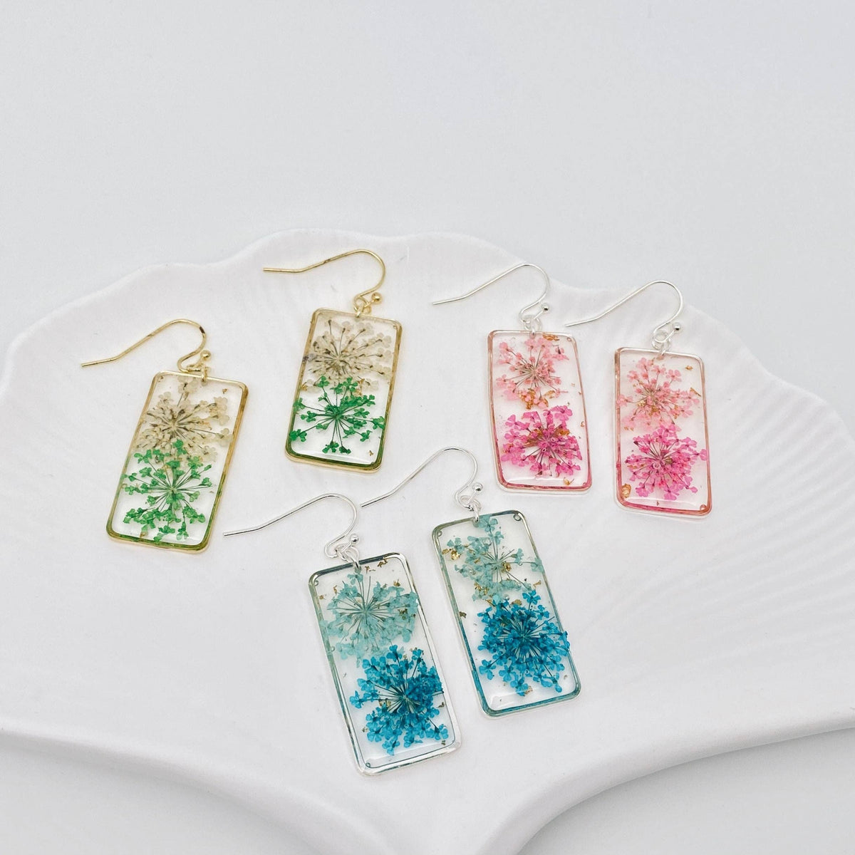 Boucles d’oreilles florales rectangulaires